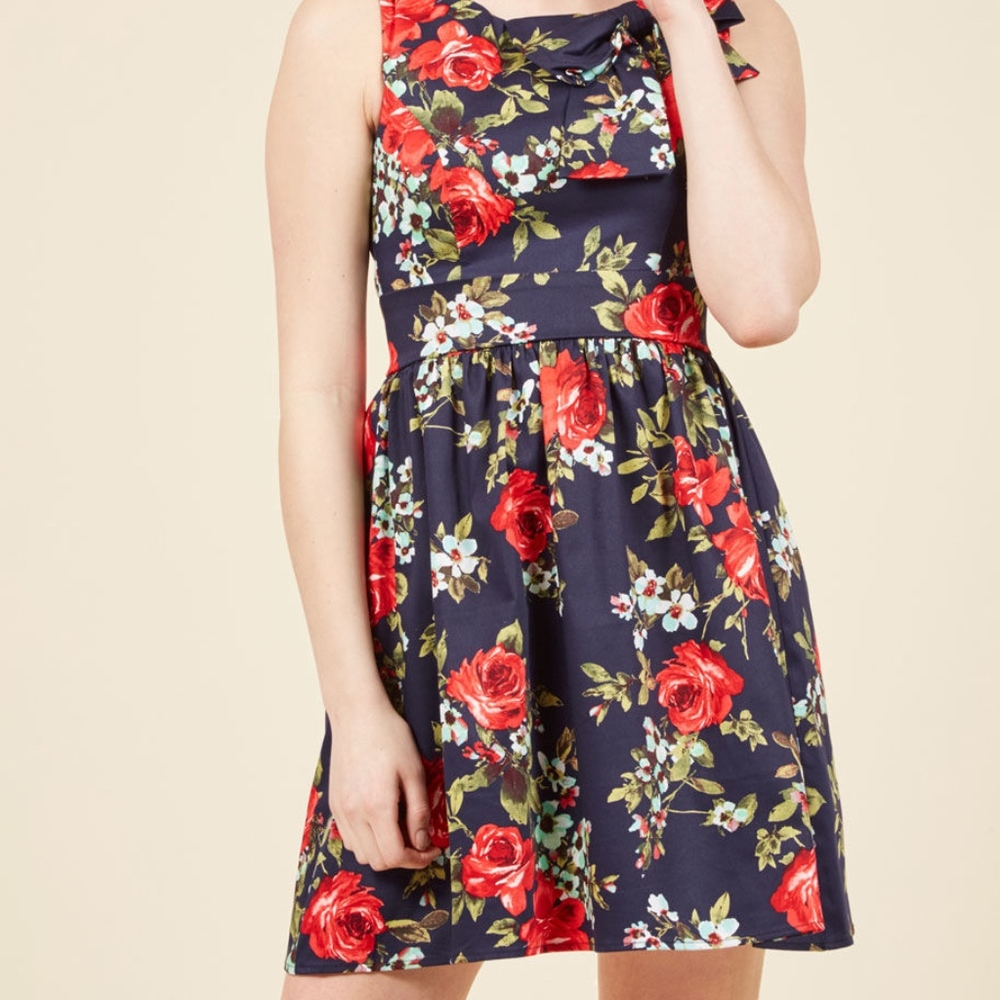Polka Floral Dress in Navy Blossom